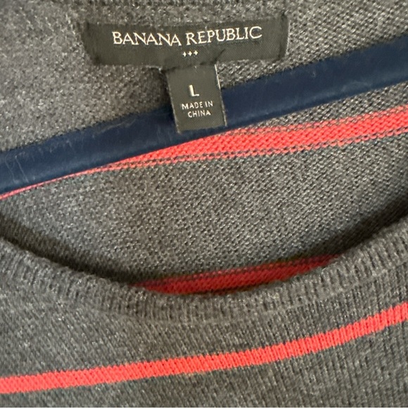 Banana Republic Sweater Dress Gray Coral Stripe Pockets Button Detail Size Large - Picture 2 of 10